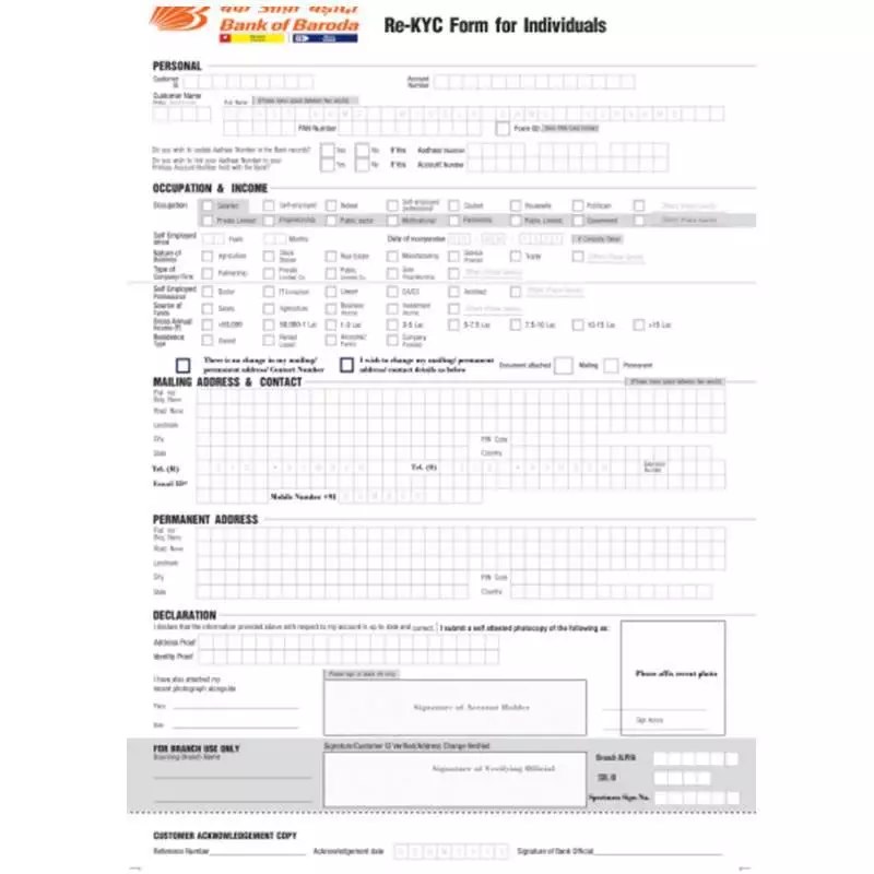 bank of baroda kyc form